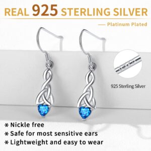 ChicSilver 925 Sterling Silver Irish Celtic Earrings Hypoallergenic Ocean Blue Aquamarine Topaz March Birthstone Gem Stone Heart Dangle Drop Earrings Celtic Knot Jewelry