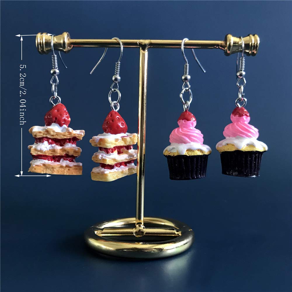 DAMLENG 2 Pairs Unique Handmade Simulation Strawberry Layer Cake Dessert Dangle Drop Earrings Set for Women Girls Teens funny Creative Ice Cream Food Jewelry Gifts (Pink) 1