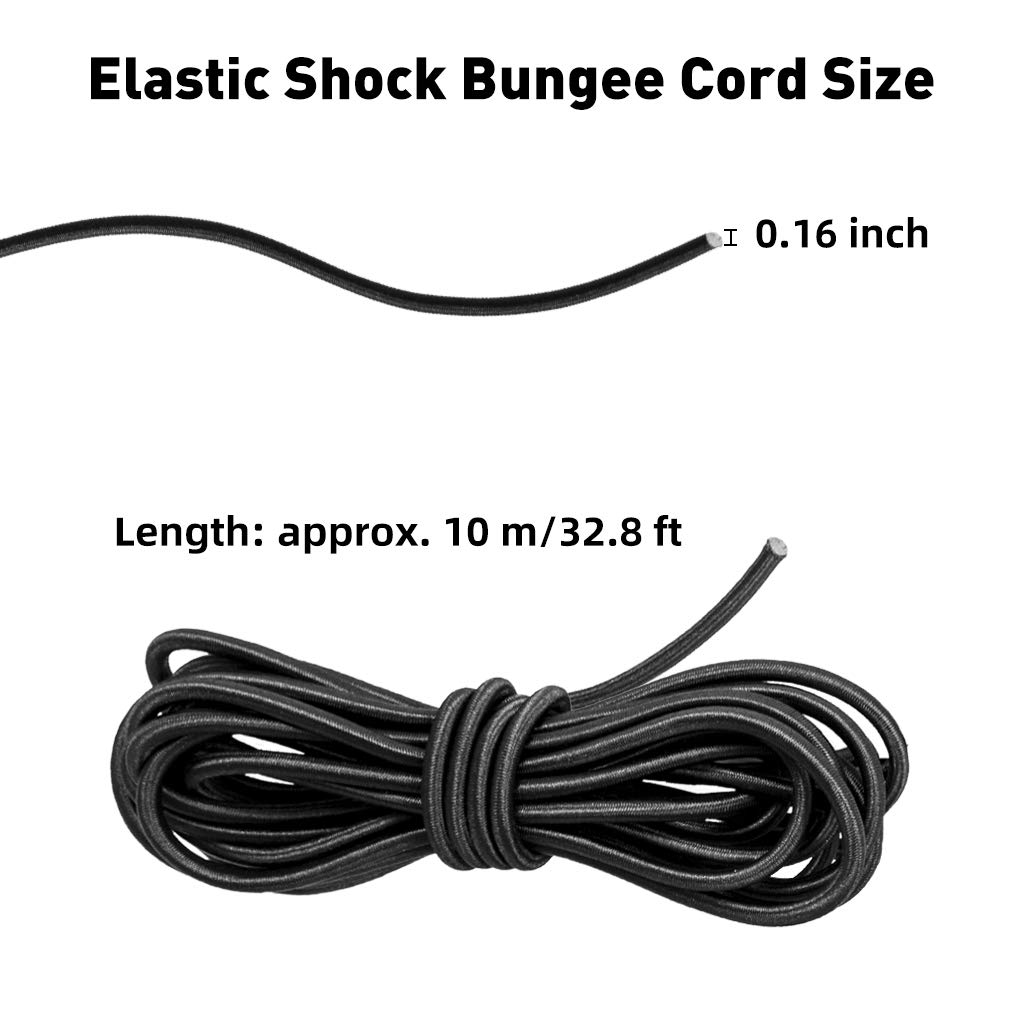 10mx4mm Marine Grade Bungee Shock Cords Elastic Tie Down Straps Cable Kayak Stretch String Rope for Marine Kayak, Trailer Strap, Shoe Laces, Hammocks, DIY Crafting (Black)