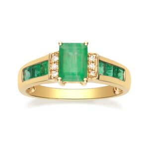 gin & grace 10k yellow gold natural emerald diamond (i1,i2) ring (size 8) for women jewelry gifts