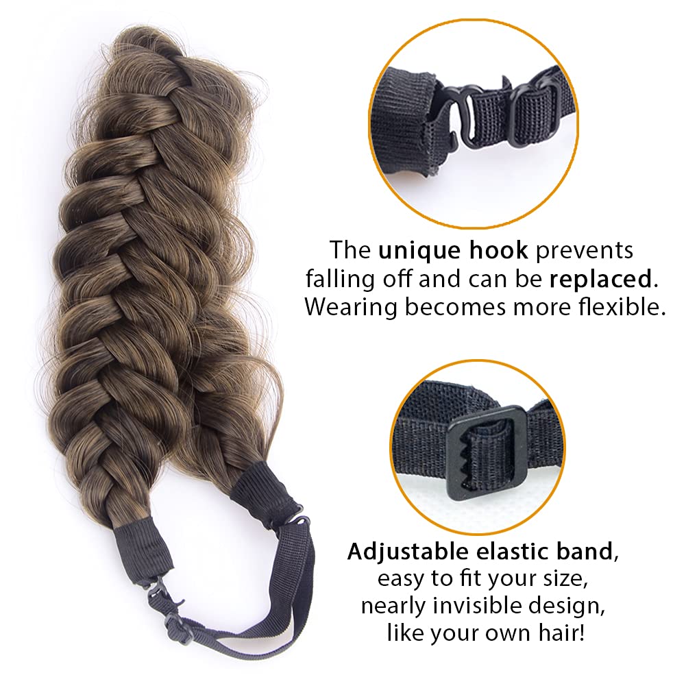 DIGUAN Messy Wide 2 Strands Synthetic Hair Braided Headband Hairpiece Women Girl Beauty accessory, 62g/2.1 oz (Dark Brown)