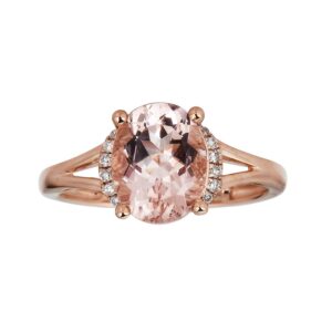 Gin & Grace 10K Rose Gold Natural Diamond (I1,I2) & Genuine Morganite Engagement Promise Propose Promise Ring for Women