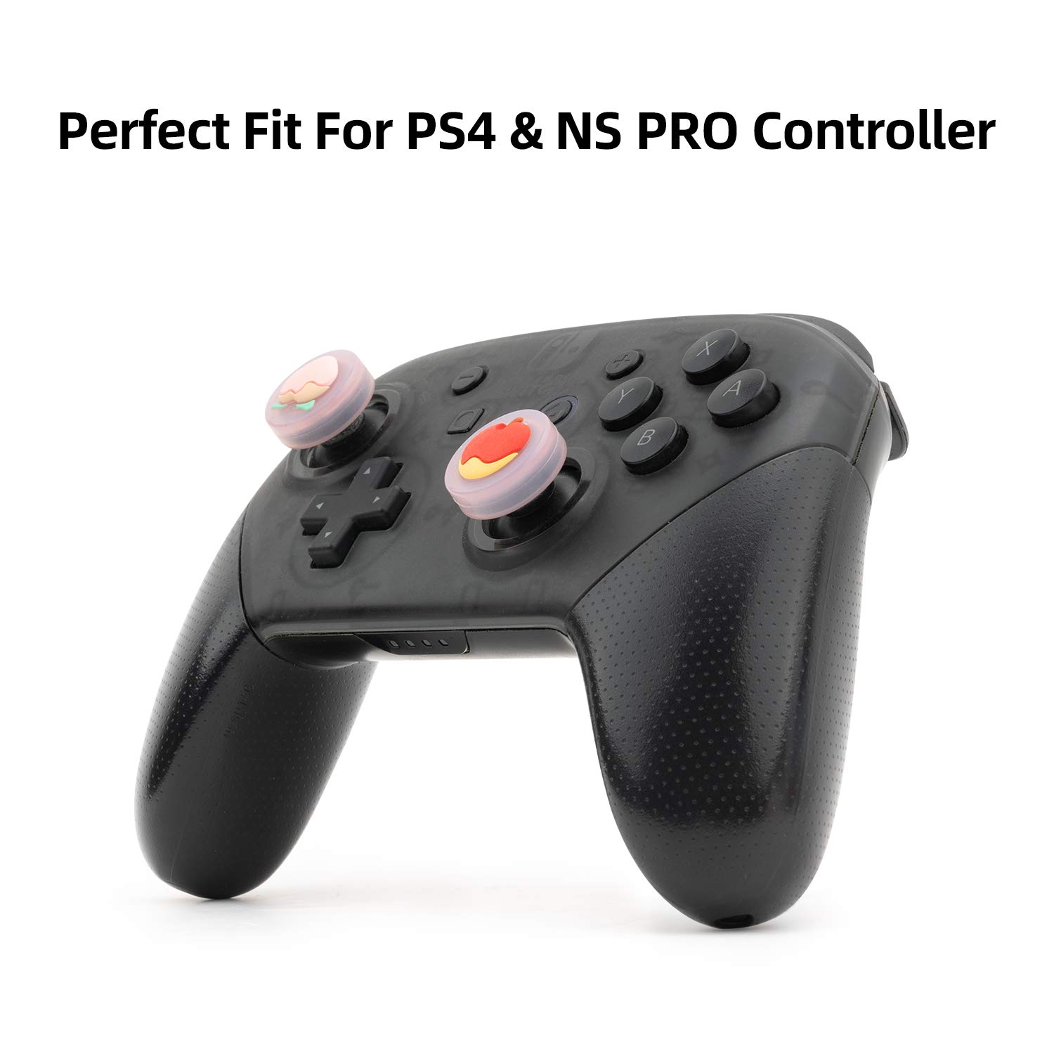 GeekShare Fruits Theme Playstation 4 Controller Thumb Grips, Thumbsticks Cover Set Compatible with Switch Pro Controller and PS4 PS5 Controller, 4 Pcs - Peach and apple