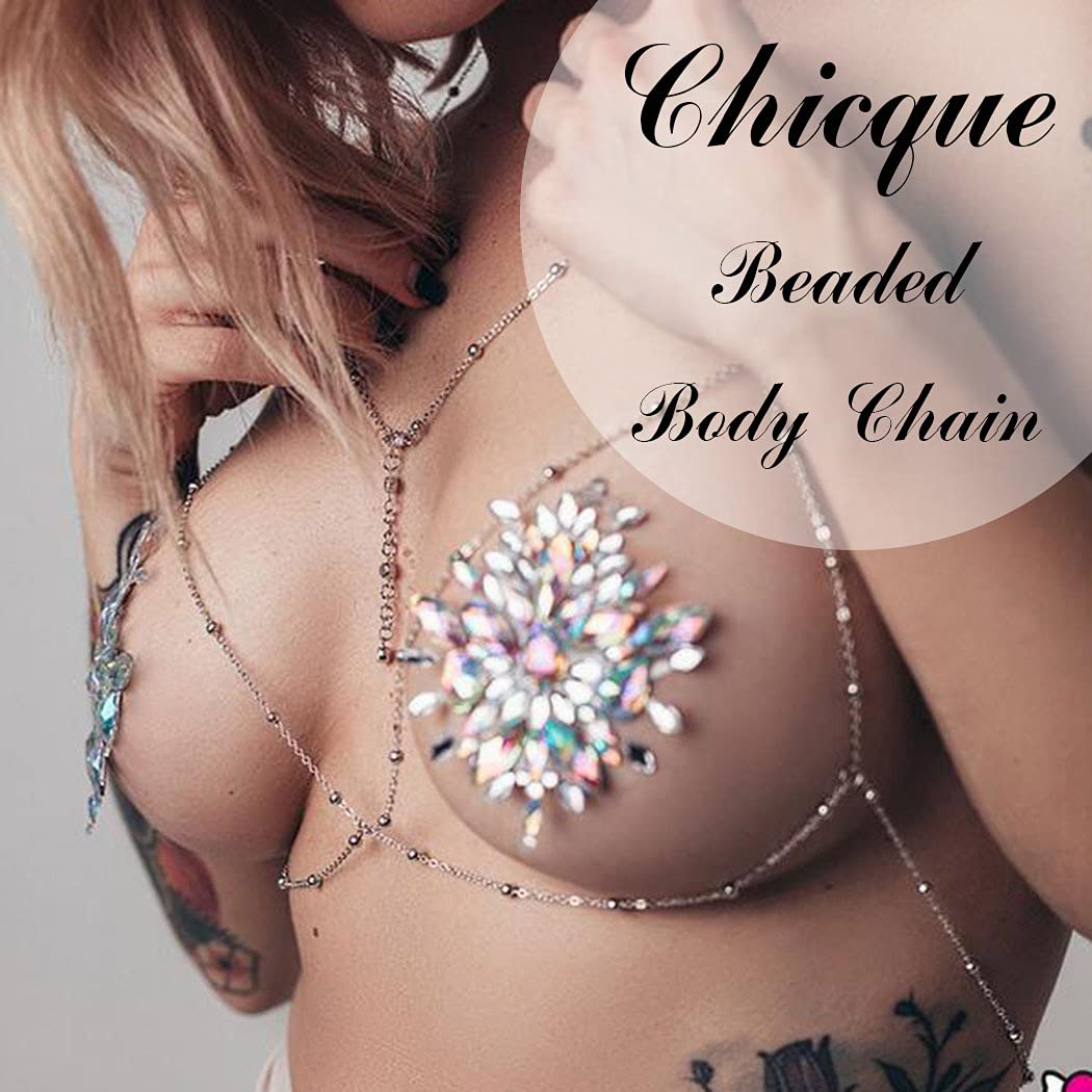 Blindery Sexy Body Chain Rhinestone Silver Chain Bra Layered Body Jewelry Crystal Waist Chain Beaded Body Accessory for Women