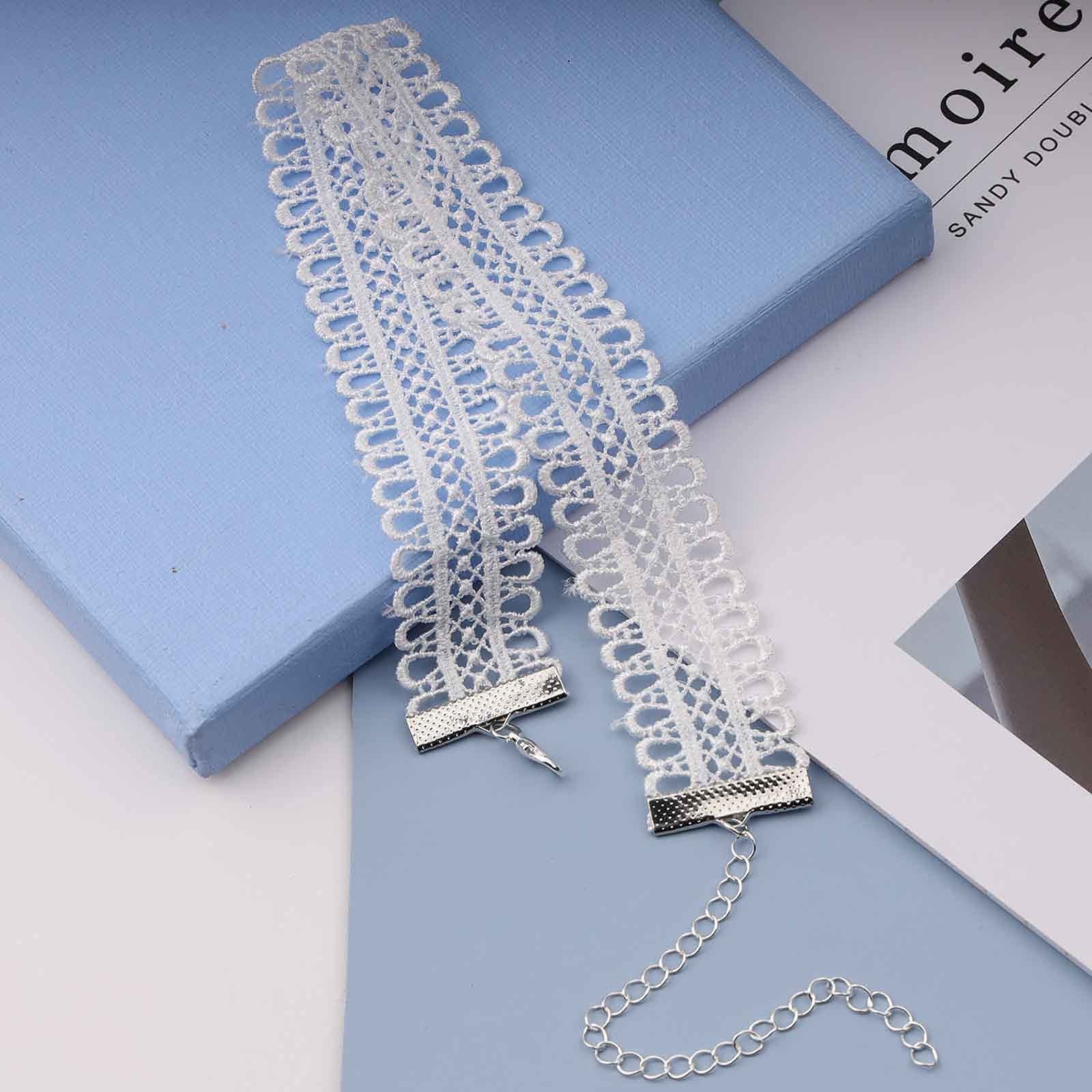 TseanYi Wide Lace Choker Necklace White Hollow Lace Collar Necklace Elastic Clavicle Necklace Chain Fashion Jewelry for Women(White)