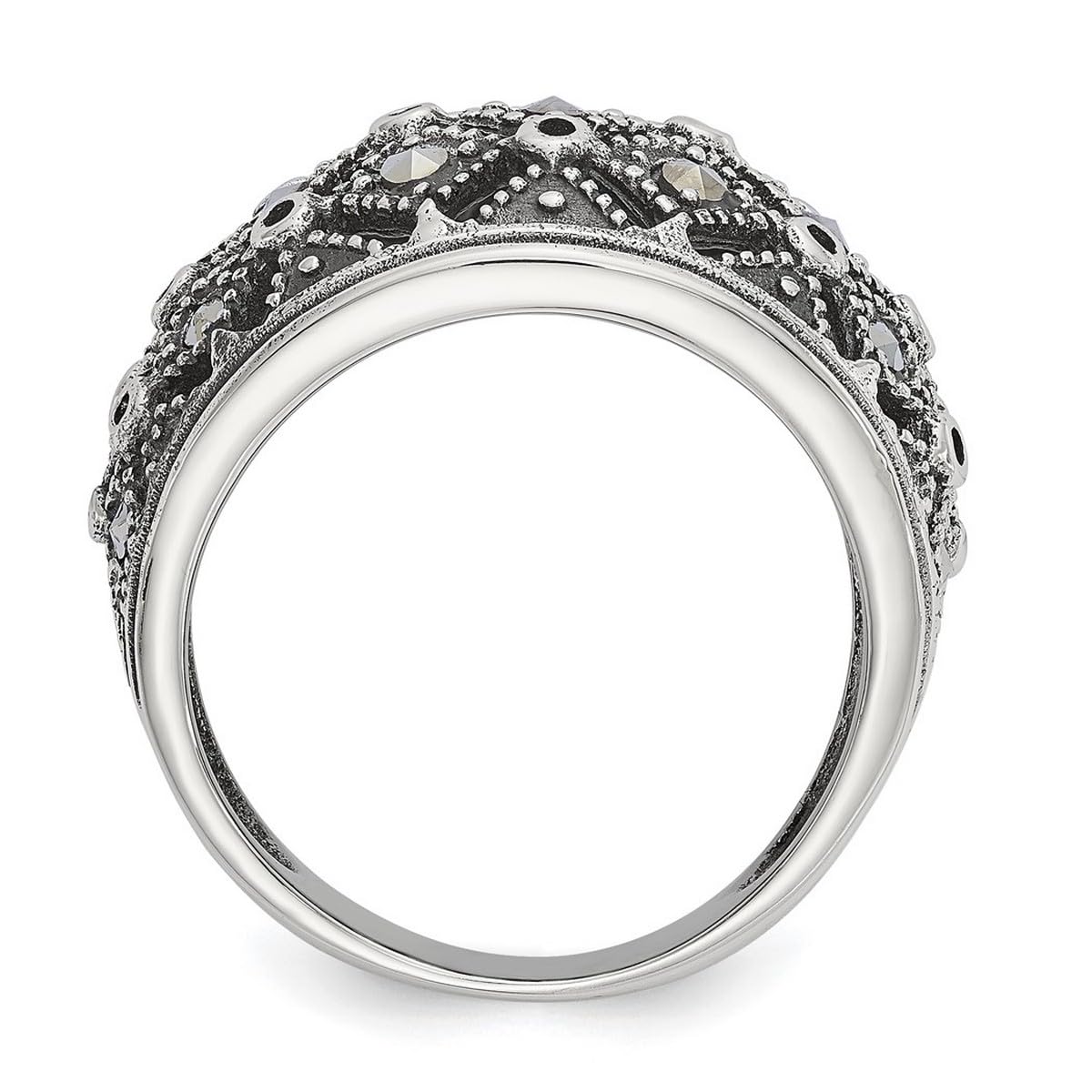 Stainless Steel Polished and Marcasite Ring Size 8 Jewelry for Women