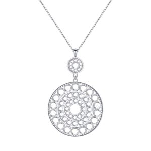 S925 Sterling Silver Long Chain Circle Necklace for Women Statement Pendant Fringe Sweater Necklaces Floral