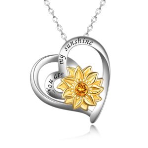 AOBOCO Sunflower Necklace Sterling Silver Sunflower Heart Pendant Jewelry You Are My Sunshine Gifts for Wife Women