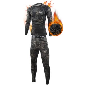 meetyoo thermal underwear for men, winter gear long johns base layer top and bottom set for skiing running, camo, large