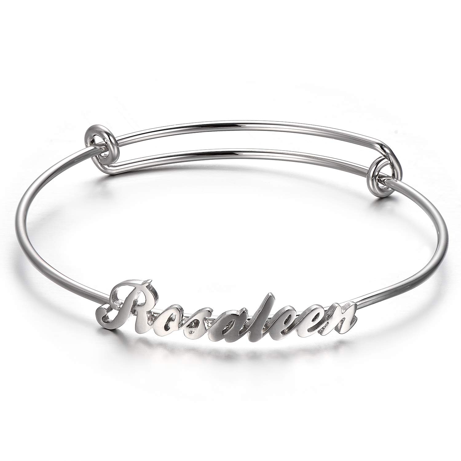 RMREWY Sterling Silver Personalized Name Bracelet Handmade Engrave Name Adjustable Bangle Custom Jewelry Christmas Gift for Women Mom