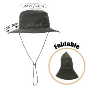 TopTie Wide Brim Bucket Boonie Hat Summer Outdoor Fishing Sun Cap with Chin Strap-Khaki