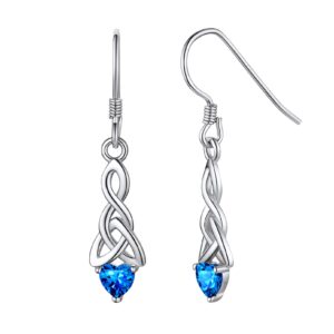 ChicSilver 925 Sterling Silver Irish Celtic Earrings Hypoallergenic Ocean Blue Aquamarine Topaz March Birthstone Gem Stone Heart Dangle Drop Earrings Celtic Knot Jewelry