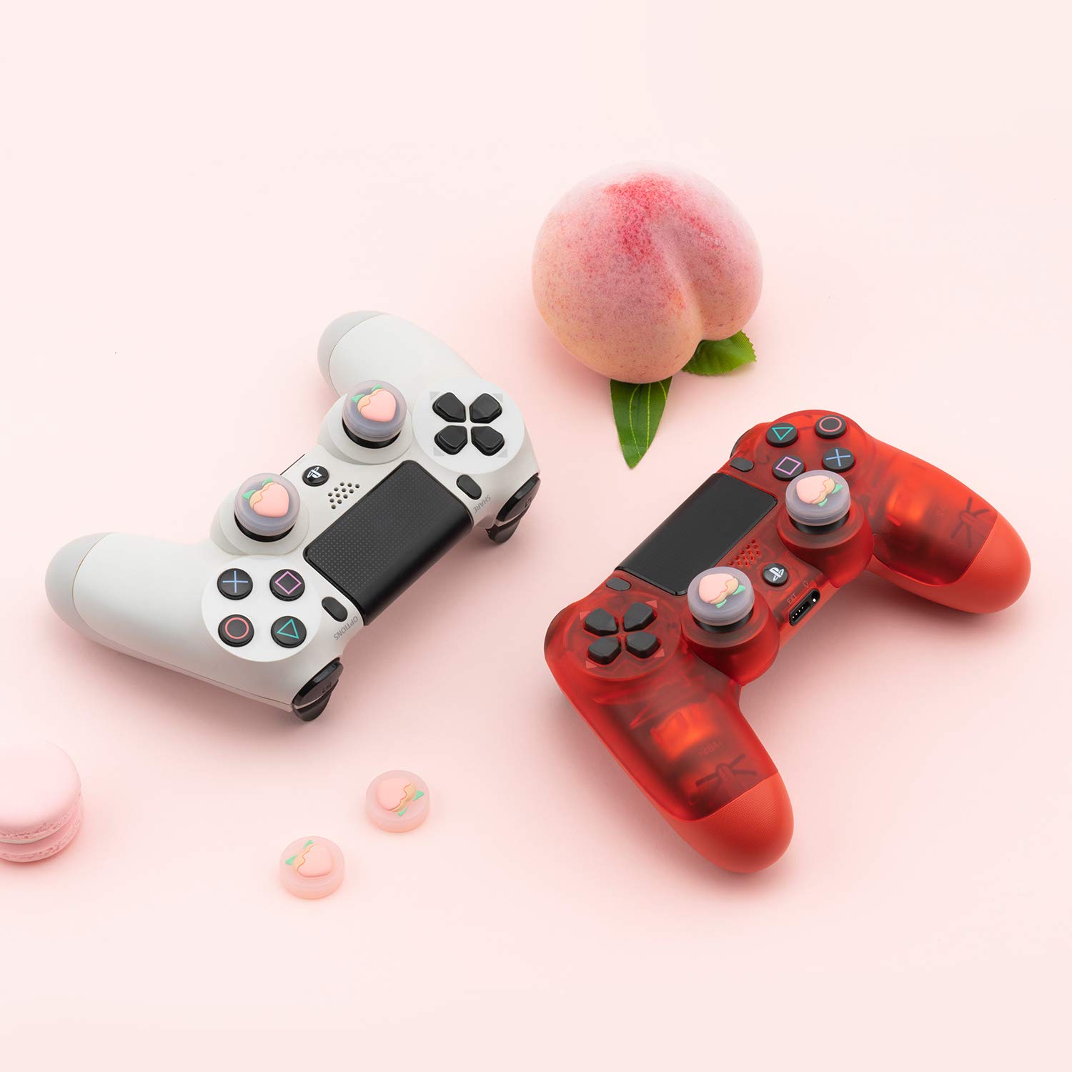 GeekShare Fruits Theme Playstation 4 Controller Thumb Grips, Thumbsticks Cover Set Compatible with Switch Pro Controller and PS4 PS5 Controller, 4 Pcs - Peach and apple