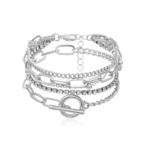 layered chunky chain lock pendant bracelets statement bohemian adjustable toggle crystal charm wrist bangles link jewelry for women gift-b silver