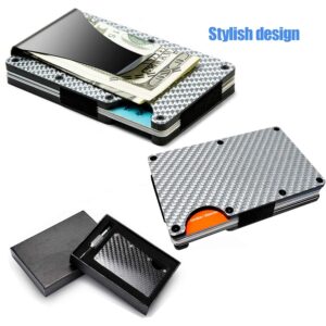 YHF RFID Blocking Money Clip Wallets for Men & Women - Minimalist Wallet Credit Card Holder/Organizer - Carbon Fiber Wallets Slim Ideal Gift For Mens Women(Silver)