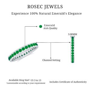 Rosec Jewels Emerald Eternity Band Ring for Women, AAA Quality, Certified Natural Emerald Anniversary Ring - Ready To Gift, 14K Yellow Gold, Size:US 9.00