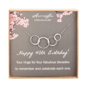 anotherkiss 40th birthday gifts for women, sterling silver 4 circle necklace for her, 4 rings for 4 decades jewelry gift idea