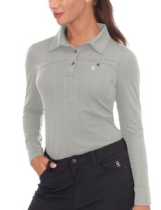 little donkey andy women's ultra-stretch quick dry lightweight golf polo shirts long sleeve moisture wicking top upf50+ work tennis sports, aqua gray m