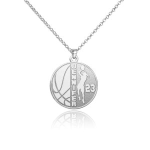 Basketball Necklace Personalized Name Number Necklace Sportsman Jersey Basketball Soccer Baseball Customized 925 Sterling Silver Pendant Jewelry Gift for Men Women