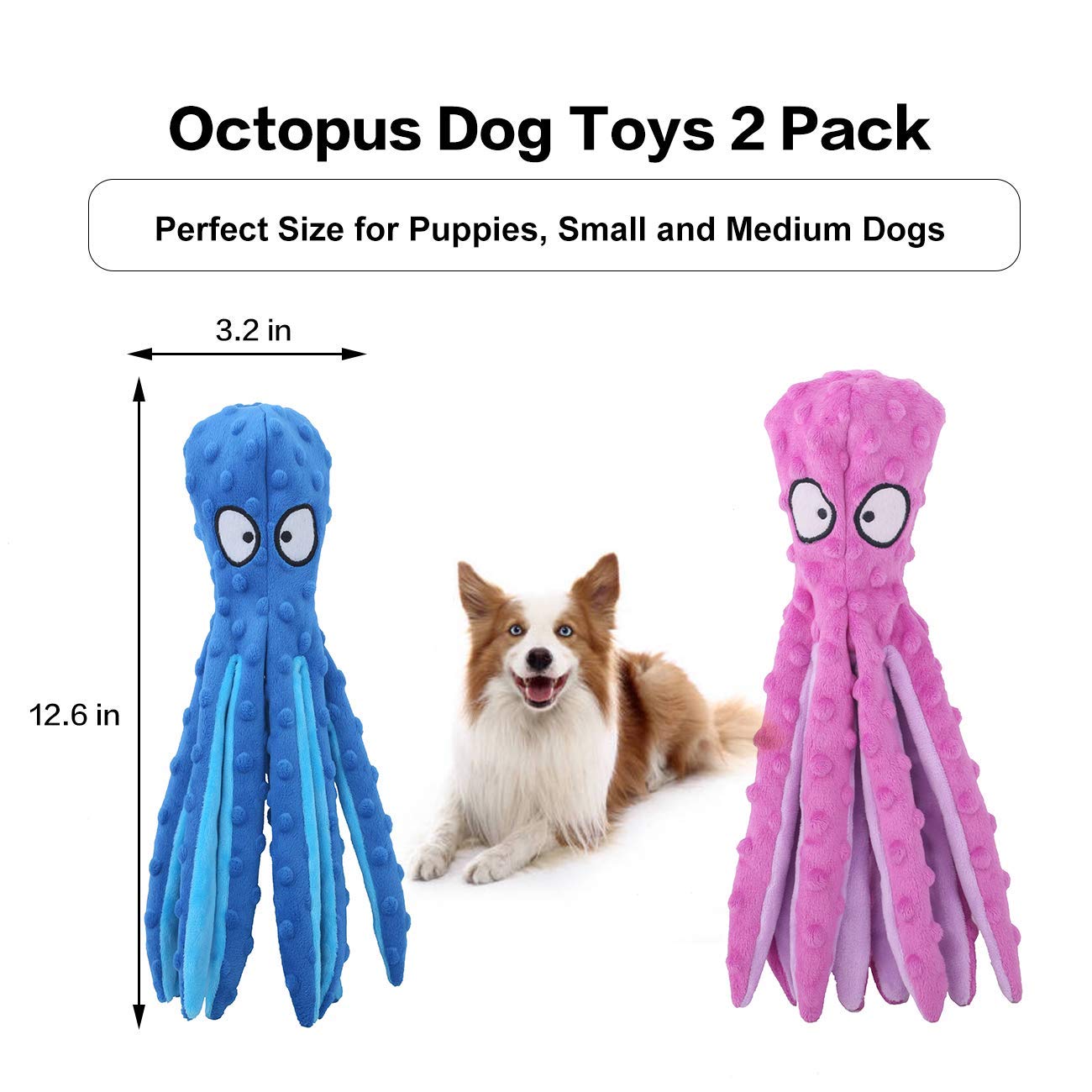 CPYOSN Dog Squeaky Toys Octopus - No Stuffing Crinkle Plush Dog Toys for Puppy Teething, Durable Interactive Chew Toys for Small, Medium and Large Dogs Training and Reduce Boredom, 2 Pack