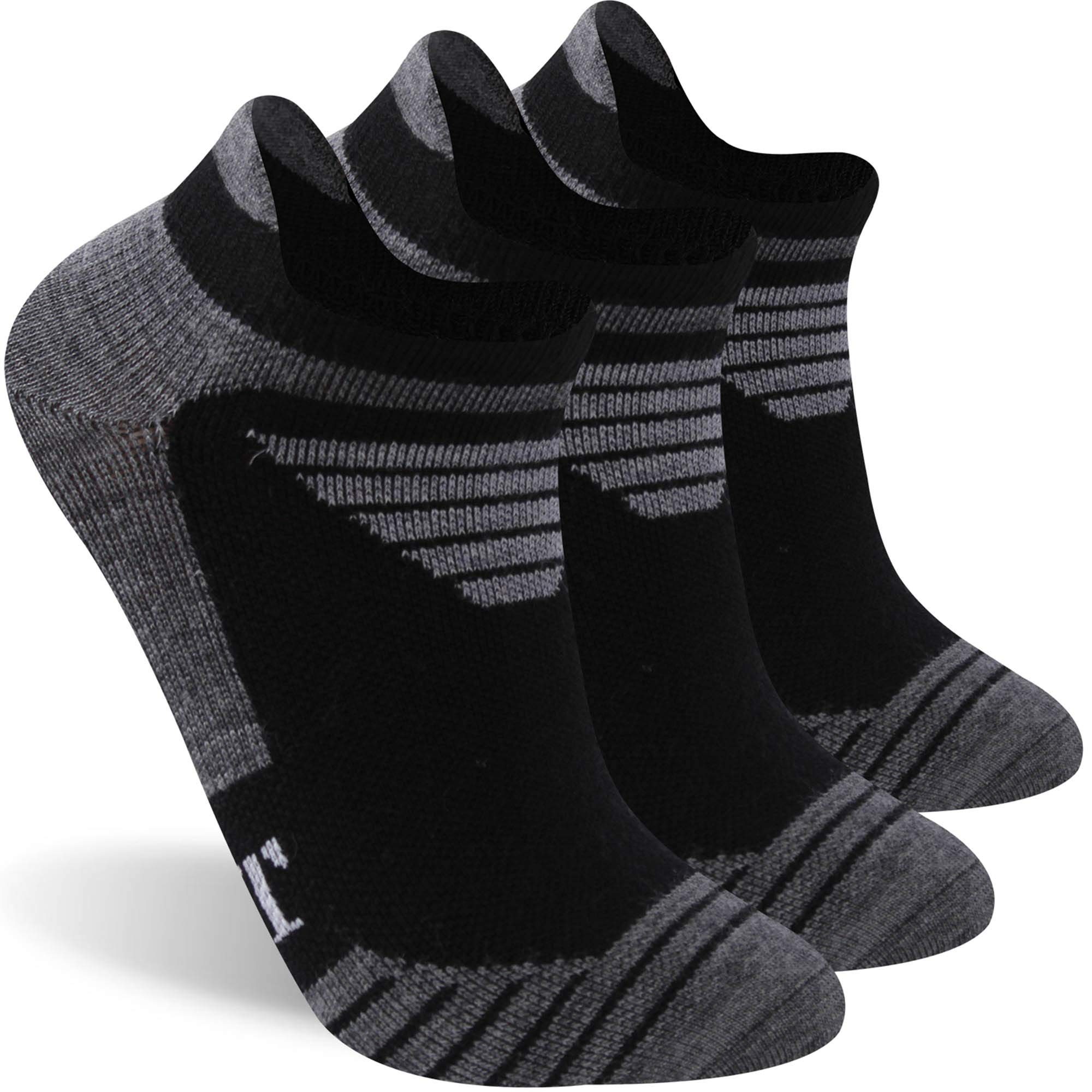 RTZAT 90% Merino Wool Athletic Running Tennis Ultra-Light Ankle Low Cut No Show Cushioned Socks for Men & Women, Large, Black&Dark Gray, 3 Pairs