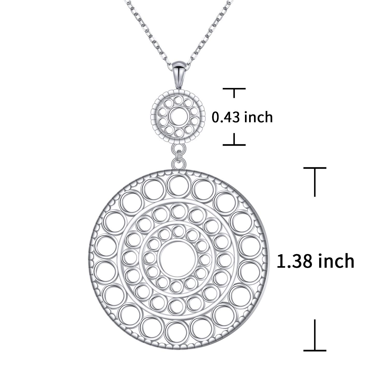 S925 Sterling Silver Long Chain Circle Necklace for Women Statement Pendant Fringe Sweater Necklaces Floral