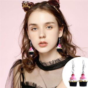 DAMLENG 2 Pairs Unique Handmade Simulation Strawberry Layer Cake Dessert Dangle Drop Earrings Set for Women Girls Teens funny Creative Ice Cream Food Jewelry Gifts (Pink) 1