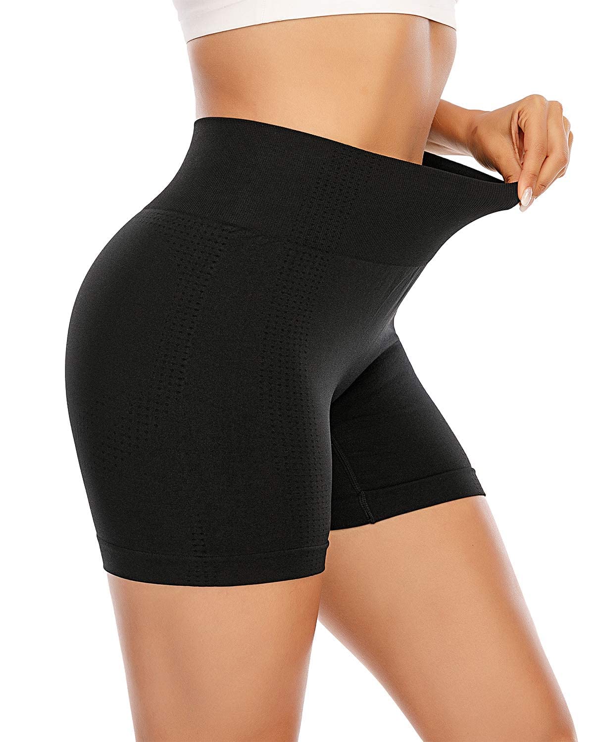 AHLW Seamless Workout Shorts for Women High Waist Tummy Control Breathable Athletic Gym Running Shorts A-Black