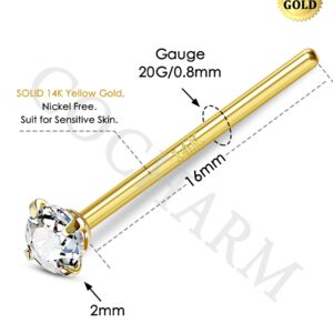 COCHARM Fishtail Nose Stud Ring 20g 14k Real Gold Custom Bendable Nose Rings CZ Nose Piercing Jewelry for Women Men 2mm