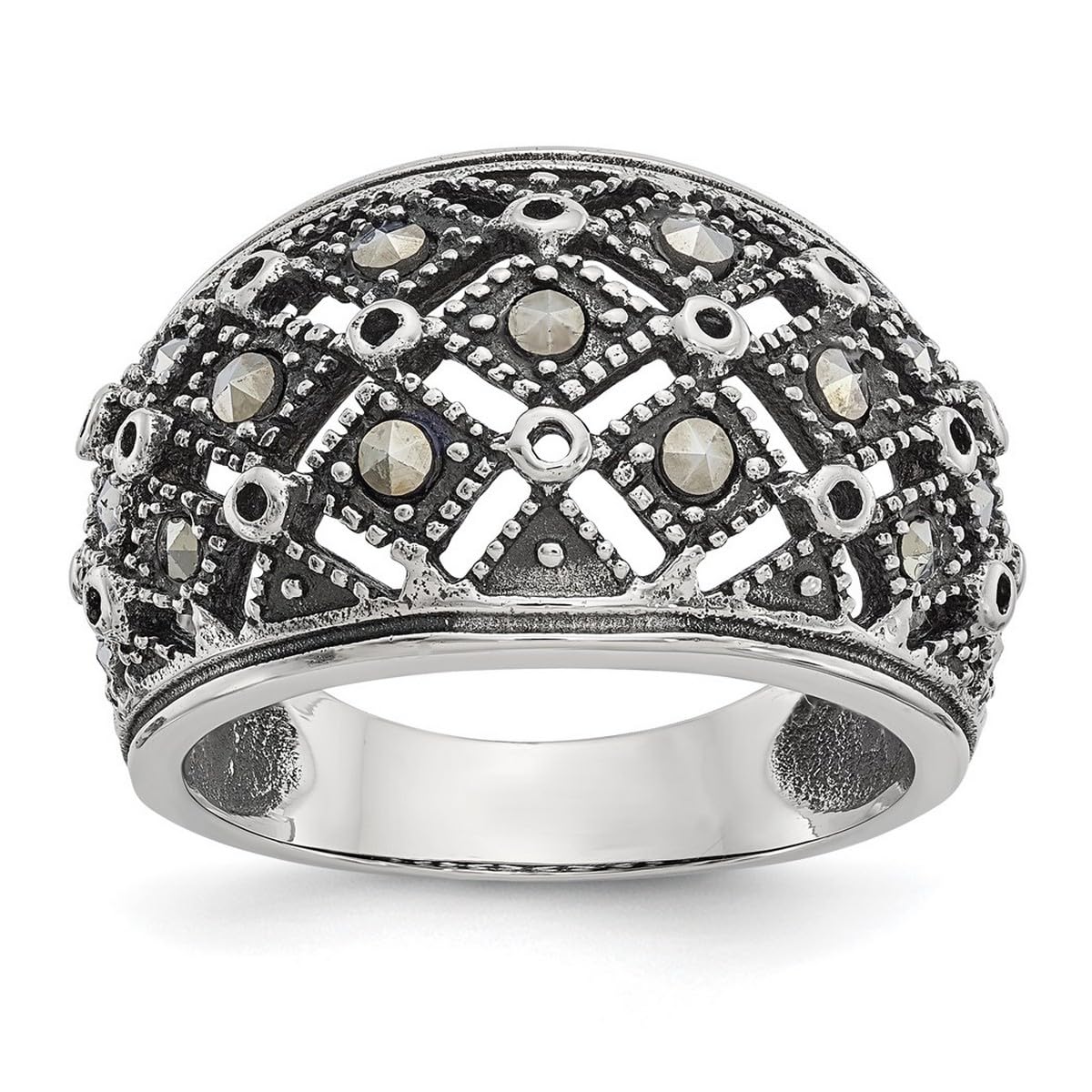 Stainless Steel Polished and Marcasite Ring Size 8 Jewelry for Women