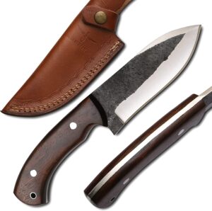 high carbon steel knife - handmade full tang bushcraft knife - hunting knife, survival knife, fixed blade knife & camping knife - camping knives & hunting knives with rosewood handle & leather sheath