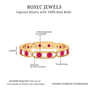 Rosec Jewels 1.25 CT Ruby and Diamond Full Eternity Ring, Ruby and Diamond Gold Full Eternity Ring, Gold Milgrain Eternity Ring with Ruby, 14K Yellow Gold, Size:US 12.00