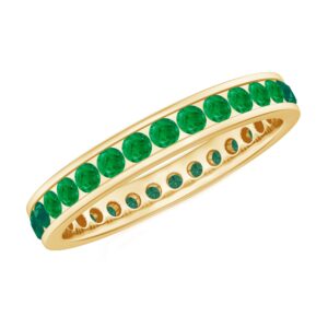 Rosec Jewels Emerald Eternity Band Ring for Women, AAA Quality, Certified Natural Emerald Anniversary Ring - Ready To Gift, 14K Yellow Gold, Size:US 9.00