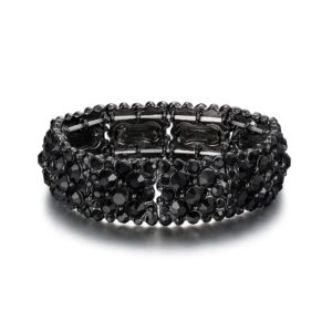 EVER FAITH Costume Jewelry Round Crystal Elegant Bridal Stretch Bracelet for Women Black Black-Tone