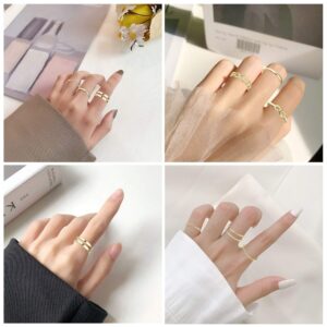 LOYALLOOK 9PCS Vintage Knuckle Stackable Rings Set for Women Bohemian Retro Gold/Silver Plated Midi Ring Hollow Pearl Comfort Fit Vsco Joint Finger Rings Adjustable (Gold Tone)