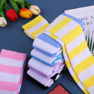 Aneco 6 Pairs Striped Over Knee High Socks Stripe High Thigh Stockings Women Long Socks for Daily Wear, Cosplay