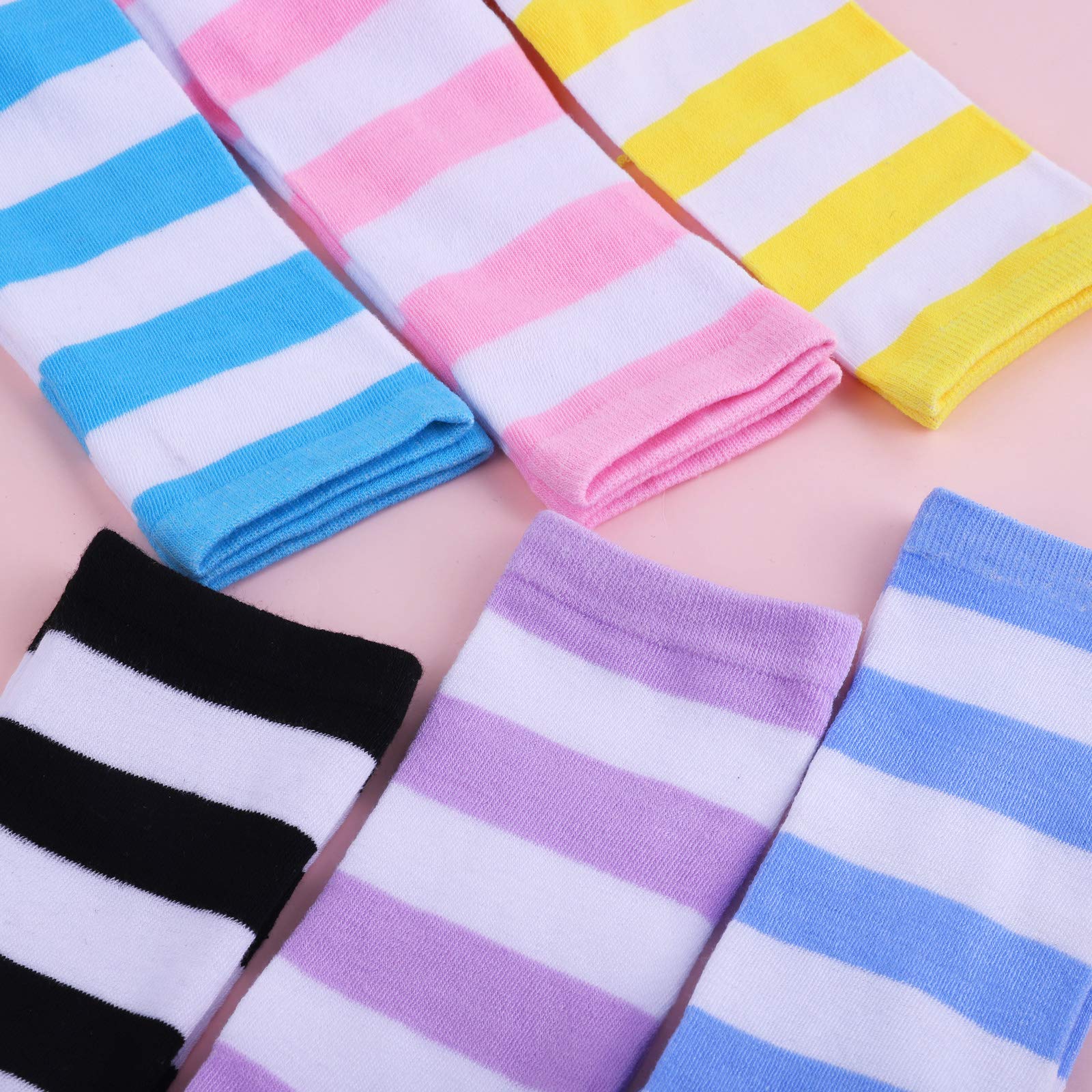 Aneco 6 Pairs Striped Over Knee High Socks Stripe High Thigh Stockings Women Long Socks for Daily Wear, Cosplay