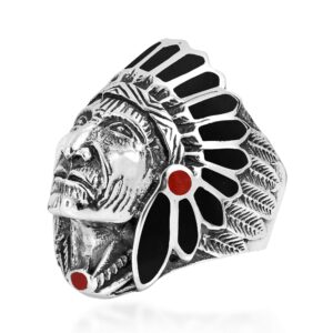 Simulated Black Onyx & Reconstructed Red Coral Accented Native American Style .925 Sterling Silver Ring (9)