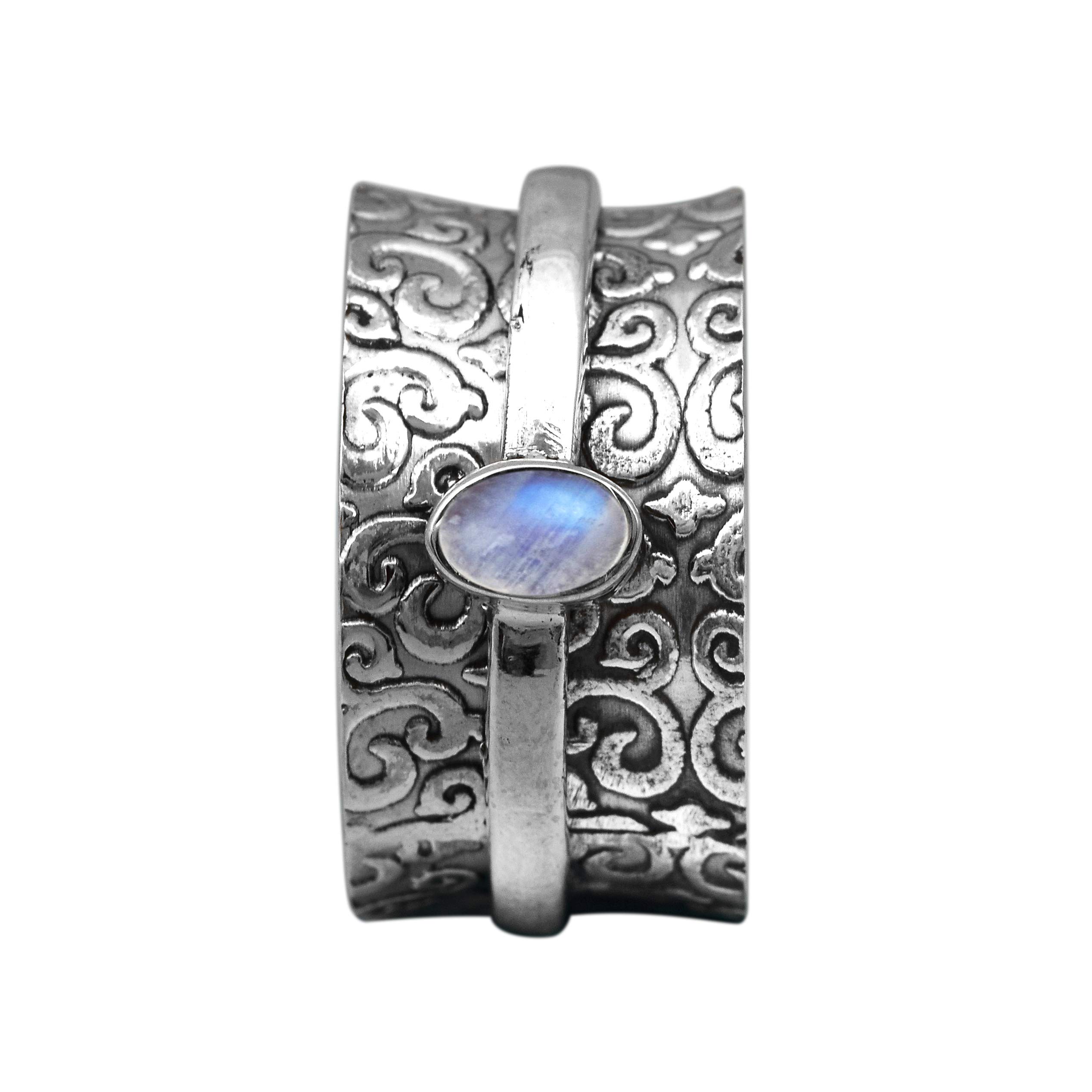 Spinner Ring !! Your Choice gemstone Filligiri Design Meditation Ring, Anxiety Ring, Anti Stress Ring, Worry Band 925 Sterling Silver Band (9, moonstone)