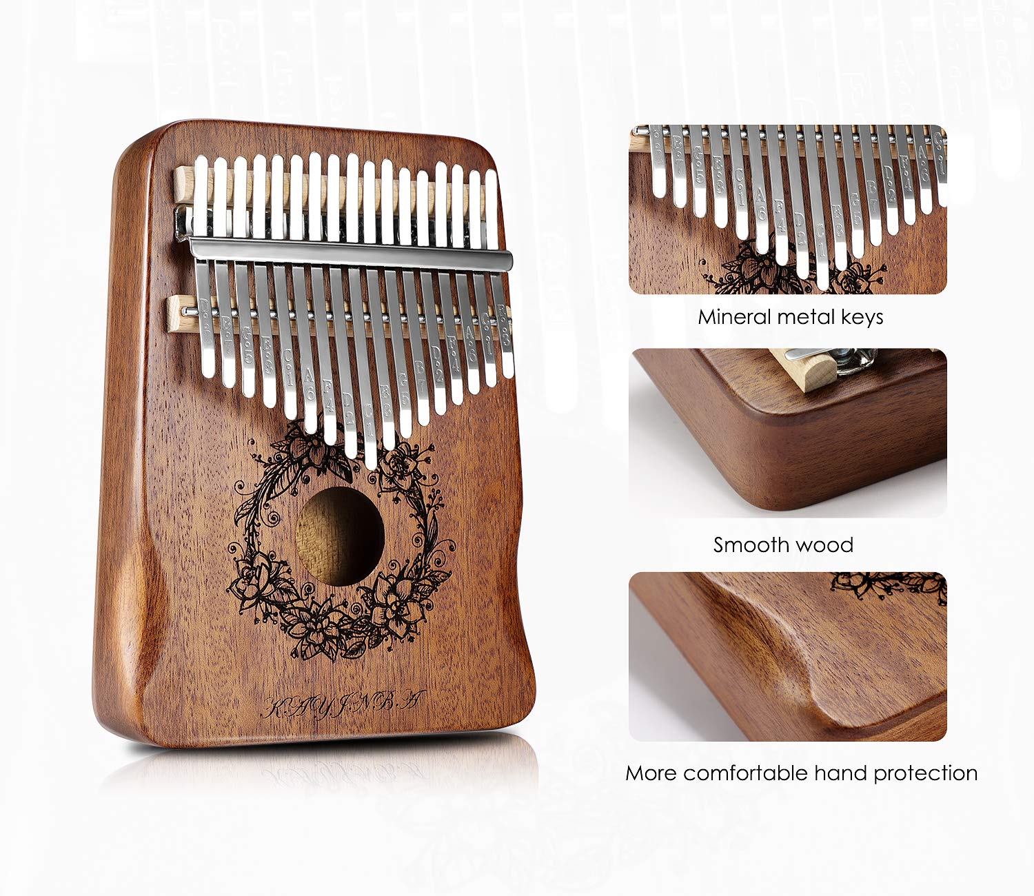 Kalimba-17 Key Thumb Piano,Exquisite Mahogany Wood Portable Kalimba,Tune Hammer and Study Instruction,Musical Gifts for Music lovers Adults Kids(Classic Brown)