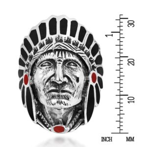 Simulated Black Onyx & Reconstructed Red Coral Accented Native American Style .925 Sterling Silver Ring (9)