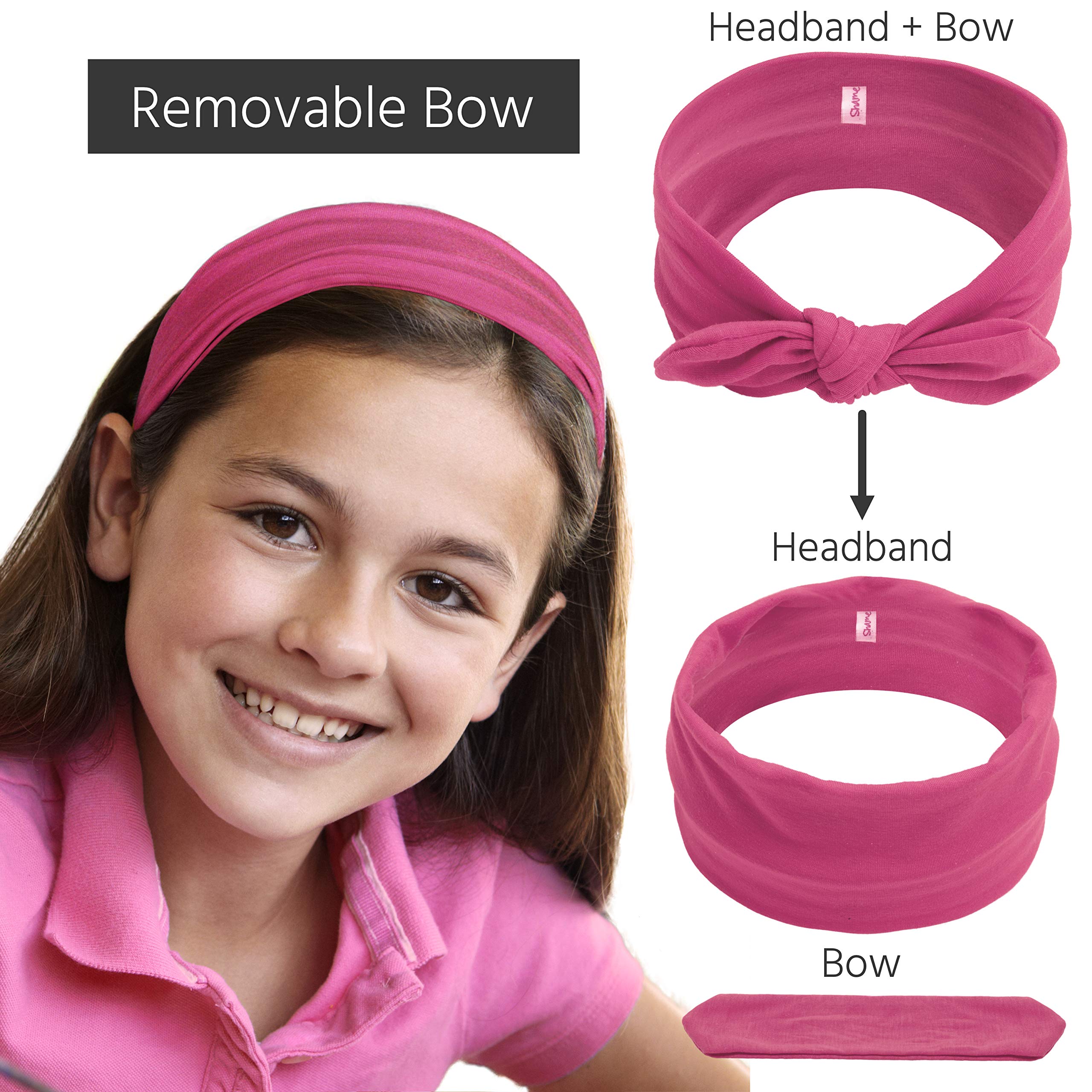 Shame On Jane Hairband, 8 pack of Colorful Headbands for Girls - Removable Bow - Cute Hair Accessories for Girls with 10 Extra Hair Elastics