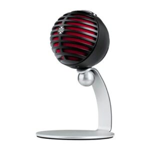 shure mv5 digital condenser microphone with cardioid - plug-and-play with ios, mac, pc, onscreen control w/ shureplus motiv audio app, includes usb and lightning cables (1m each) - black w/ red foam