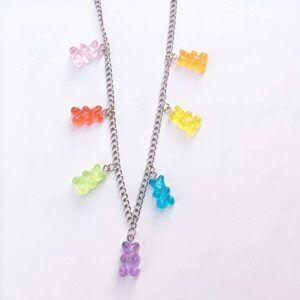 Colorful Gummy Bear Necklace Bracelet Hairpin Set Fashion Resin Candy Color Tiny Animal Charms Dangling Pendant Necklace Barrette for Women Adorable Gift