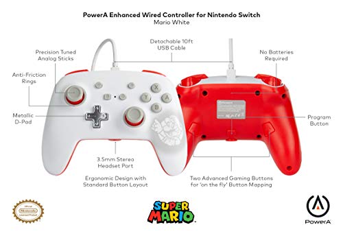 PowerA Enhanced Wired Controller for Nintendo Switch - Mario White