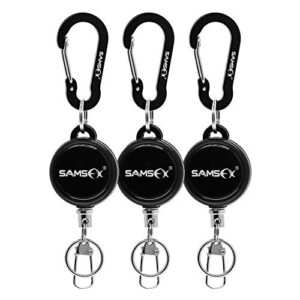 SAMSFX Fly Fishing Zinger Retractor for Anglers Vest Pack Tool Gear Assortment Combo 3pcs in Pack (Carabiner and Retractors, 24" Nylon Cord)