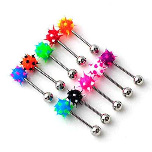 Silicone Soft Spike Barbell Tongue Ring Stud Bars Nipple Ring Piercing Stainless Steel Body Jewelry 10pc