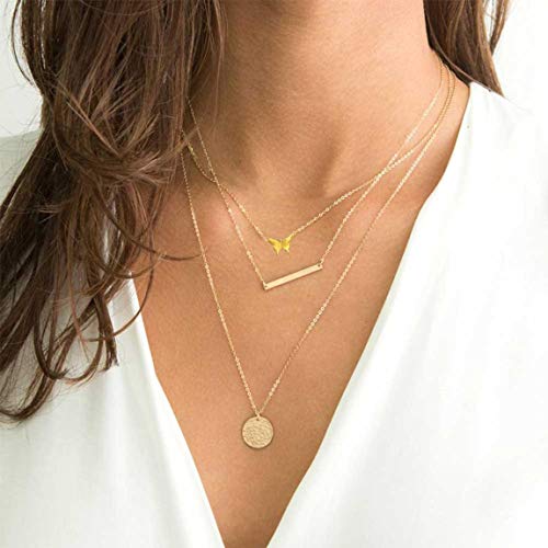 choice of all 3 Layered Necklaces for Women, Dainty 14K Gold Plated Layering Choker Necklace Handmade Layered Moon Coin Disc Necklace Jewelry for Women (3layer Circle-Silver)