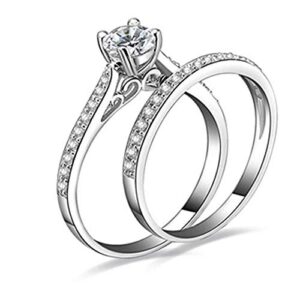 shiYsRL Exquisite Jewelry Ring Love Rings Women Engagement Wedding 2Pcs Set Cubic Zirconia 925 Sterling Silver Rings Size 6-10 Wedding Band Best Gifts for Love with Valentine's Day - US 8