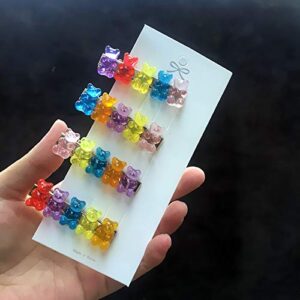 Colorful Gummy Bear Necklace Bracelet Hairpin Set Fashion Resin Candy Color Tiny Animal Charms Dangling Pendant Necklace Barrette for Women Adorable Gift